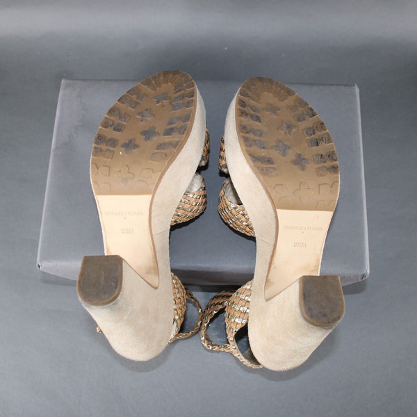Donald J Pliner Niketa Sz 9.5 M Tan Gold Synthetic Upper Rubber Sole 4.75" Heels