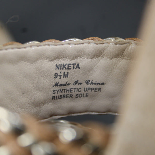 Donald J Pliner Niketa Sz 9.5 M Tan Gold Synthetic Upper Rubber Sole 4.75" Heels