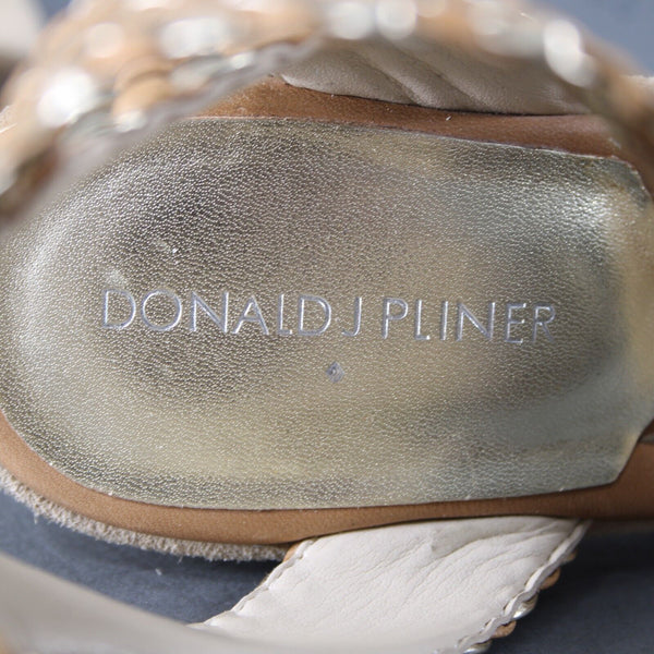 Donald J Pliner Niketa Sz 9.5 M Tan Gold Synthetic Upper Rubber Sole 4.75" Heels