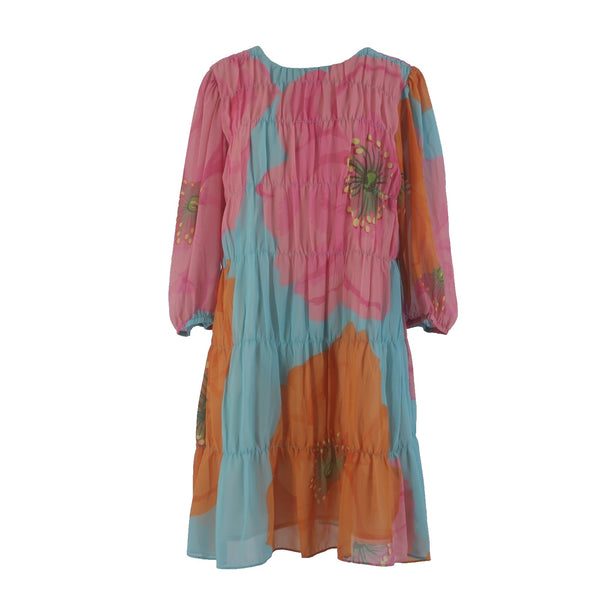 Trina Turk Dress NEW $378 Sz XS Blue Pink Multi Colored 100% Recycled Poly AS IS