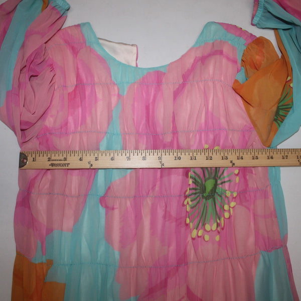 Trina Turk Dress NEW $378 Sz XS Blue Pink Multi Colored 100% Recycled Poly AS IS