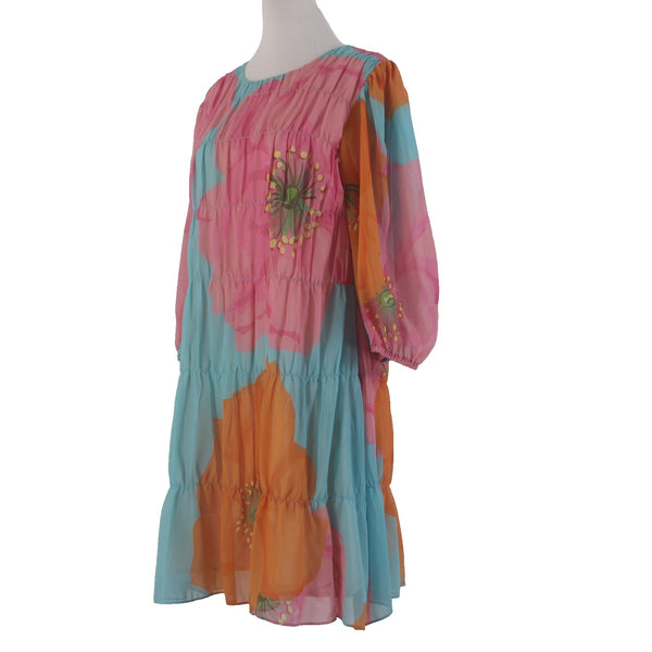 Trina Turk Dress NEW $378 Sz XS Blue Pink Multi Colored 100% Recycled Poly AS IS