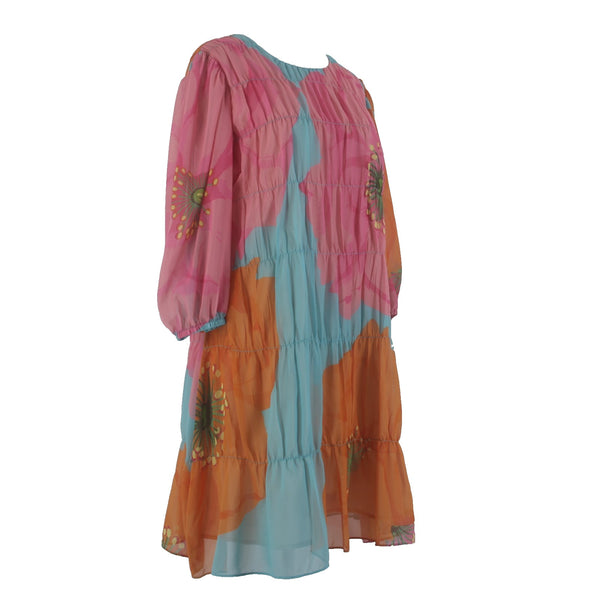 Trina Turk Dress NEW $378 Sz XS Blue Pink Multi Colored 100% Recycled Poly AS IS