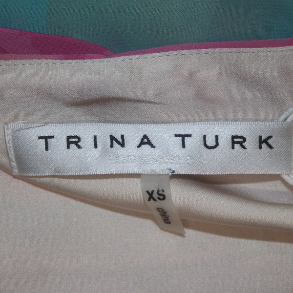 Trina Turk Dress NEW $378 Sz XS Blue Pink Multi Colored 100% Recycled Poly AS IS