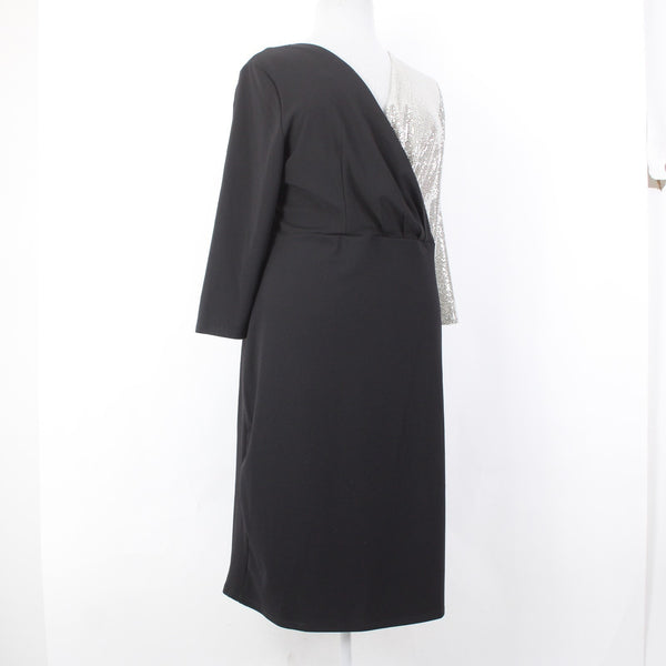 John Meyer Dress NEW $139 Sz 20W Black Silver Paillettes Nylon Metallic Spandex