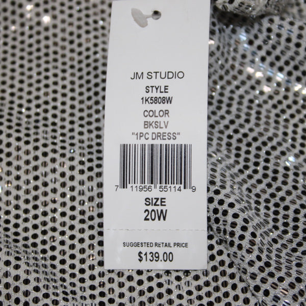 John Meyer Dress NEW $139 Sz 20W Black Silver Paillettes Nylon Metallic Spandex