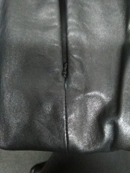 Cynthia Max Sz 8 Black Smooth Leather Acetate Lined Kick Pleat Pencil Skirt