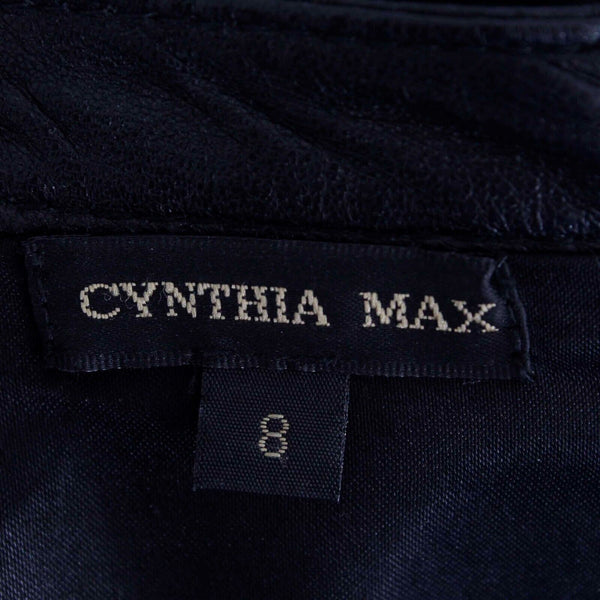 Cynthia Max Sz 8 Black Smooth Leather Acetate Lined Kick Pleat Pencil Skirt