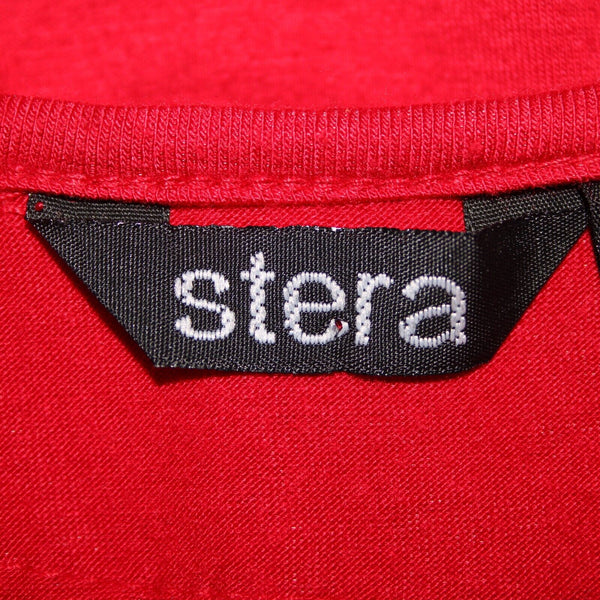 Stera Sz S Red Dressy Wired Sheer Ruffle Neck Long Sleeve Viscose Spandex Top