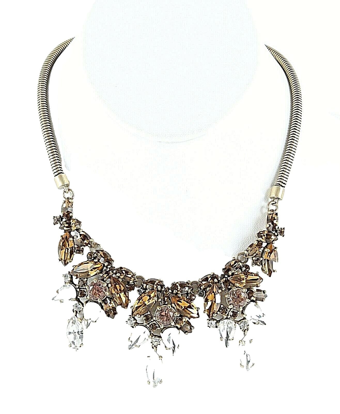 J Crew Peach Pink Rhinestone Articulated Gold Hardware 15" + Extender Necklace