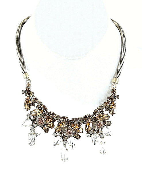 J Crew Peach Pink Rhinestone Articulated Gold Hardware 15" + Extender Necklace