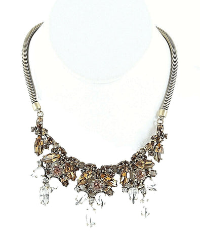 J Crew Peach Pink Rhinestone Articulated Gold Hardware 15" + Extender Necklace