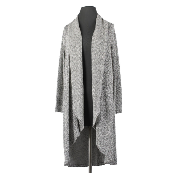 Maronie Sz S Black White Silver Metallic Draped Collar Long Cotton Wrap Sweater