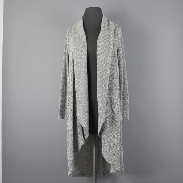 Maronie Sz S Black White Silver Metallic Draped Collar Long Cotton Wrap Sweater
