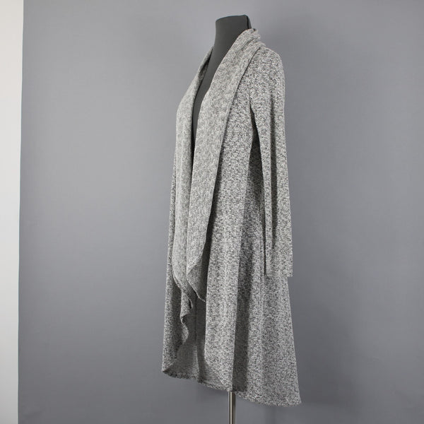 Maronie Sz S Black White Silver Metallic Draped Collar Long Cotton Wrap Sweater