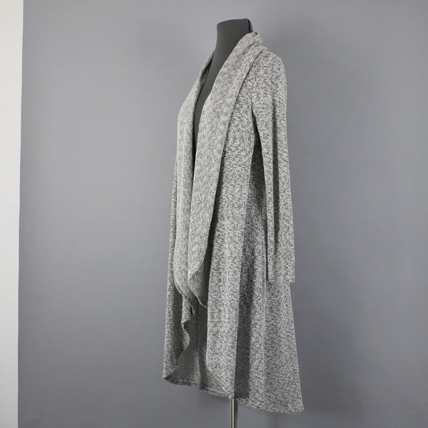 Maronie Sz S Black White Silver Metallic Draped Collar Long Cotton Wrap Sweater