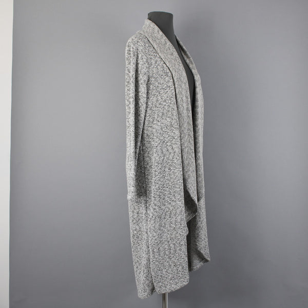 Maronie Sz S Black White Silver Metallic Draped Collar Long Cotton Wrap Sweater