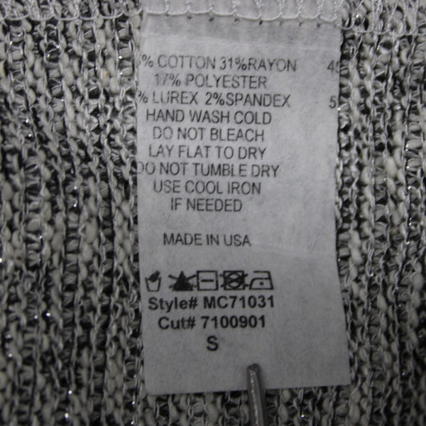 Maronie Sz S Black White Silver Metallic Draped Collar Long Cotton Wrap Sweater