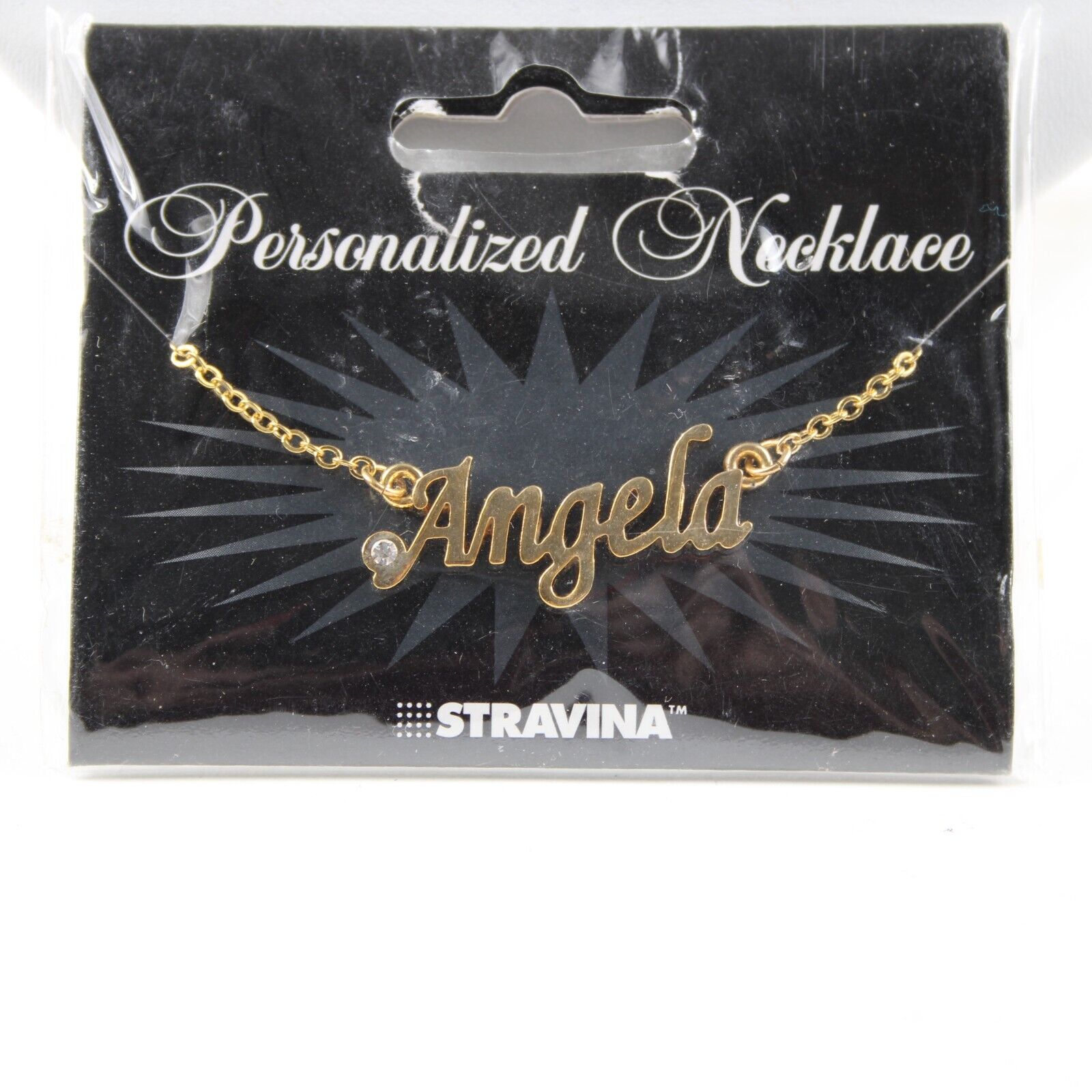 ANGELA NEW Name Goldtone Rhinestone Accent 14.5" w 4.5" Multi Ring Ext Necklace