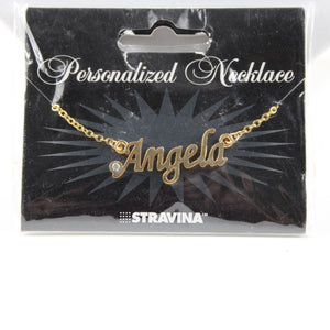 ANGELA NEW Name Goldtone Rhinestone Accent 14.5" w 4.5" Multi Ring Ext Necklace