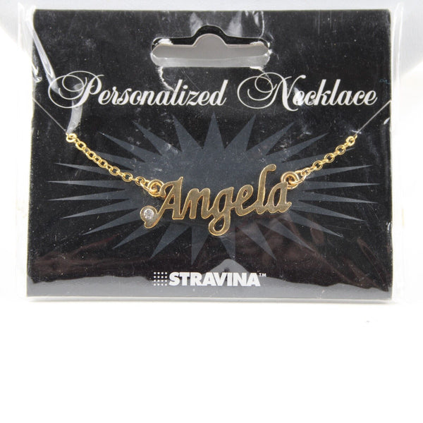 ANGELA NEW Name Goldtone Rhinestone Accent 14.5" w 4.5" Multi Ring Ext Necklace