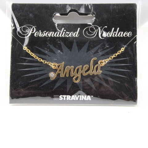 ANGELA NEW Name Goldtone Rhinestone Accent 14.5" w 4.5" Multi Ring Ext Necklace