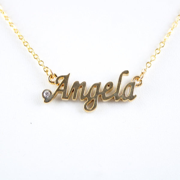 ANGELA NEW Name Goldtone Rhinestone Accent 14.5" w 4.5" Multi Ring Ext Necklace
