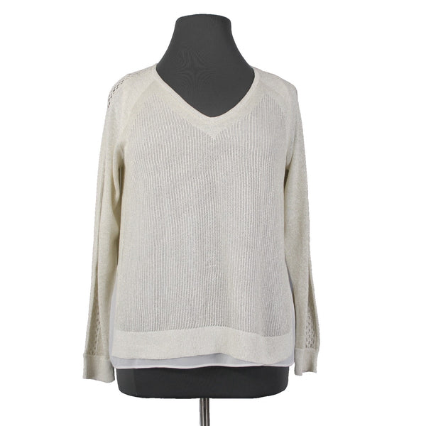 Lucky Brand Top NEW $99 Sz XL Gold Tan White Metallic Layer Linen Polyester Top