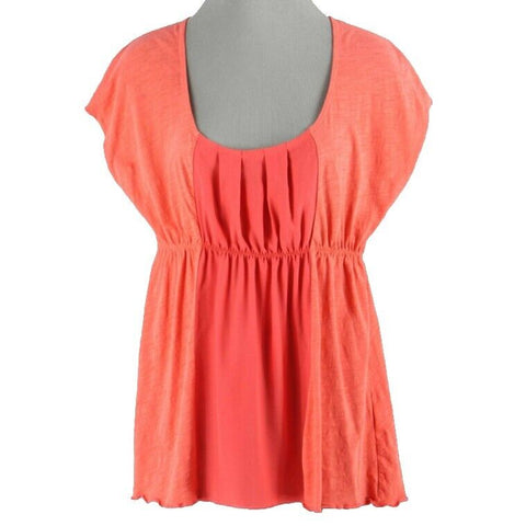 Calvin Klein Sz S Deep Coral Empire Fitted Babydoll Mixed Texture Poly Top