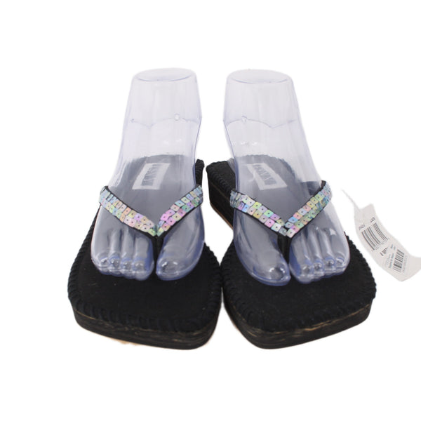 Esny Sandals NEW Sz 8 Black Sequins Multi Colored Slip On Fabric 1.5" Sandals