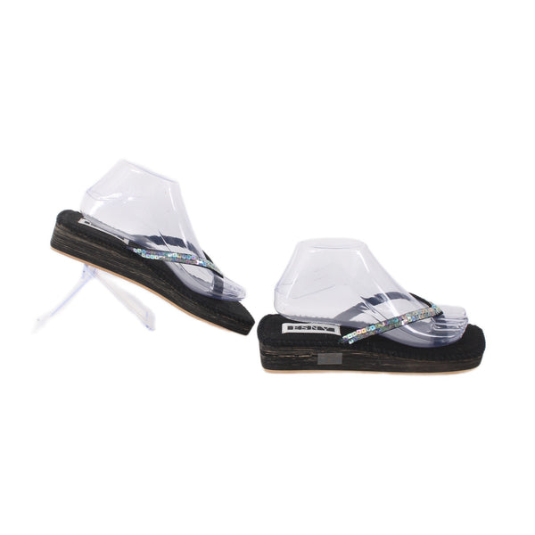 Esny Sandals NEW Sz 8 Black Sequins Multi Colored Slip On Fabric 1.5" Sandals