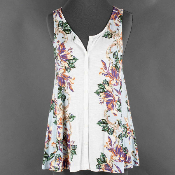 Akemi + Kin Sz S White Multi Color Button Front A Line Rayon Blend Knit Top