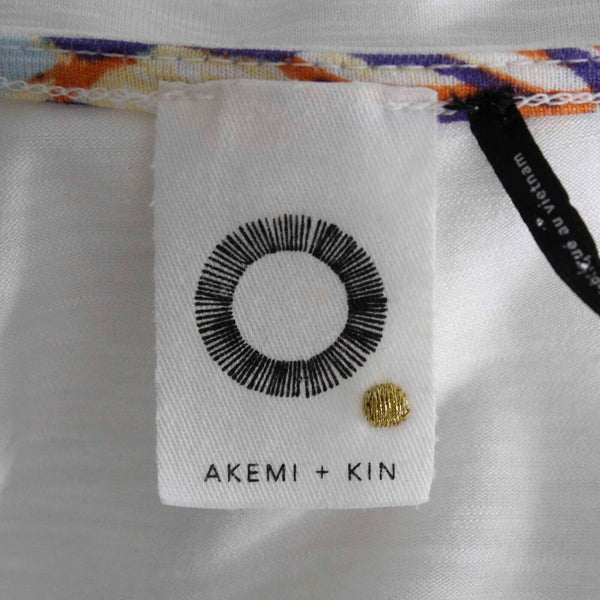 Akemi + Kin Sz S White Multi Color Button Front A Line Rayon Blend Knit Top