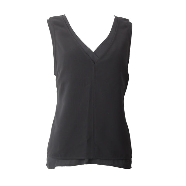 White House Black Market Top NEW $84 Sz L Black V Neck Layered Poly Spandex Top