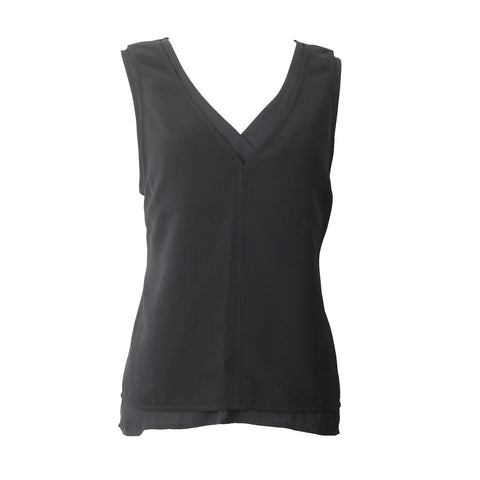 White House Black Market Top NEW $84 Sz L Black V Neck Layered Poly Spandex Top