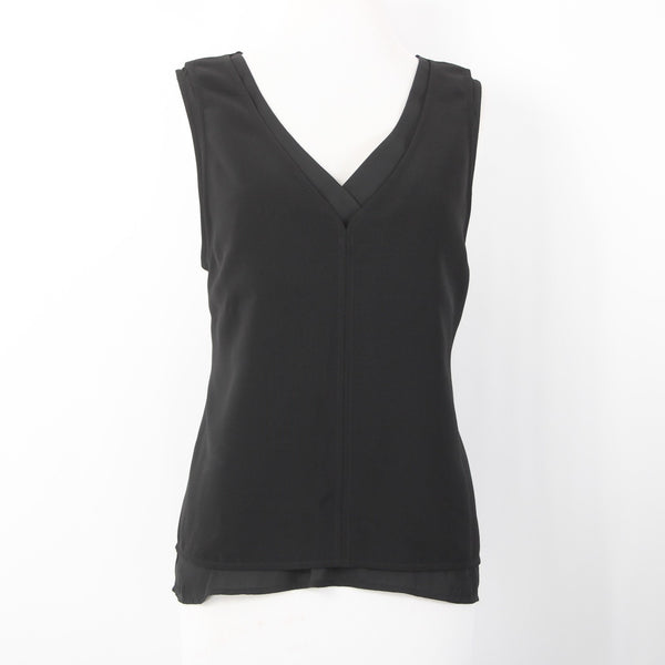 White House Black Market Top NEW $84 Sz L Black V Neck Layered Poly Spandex Top