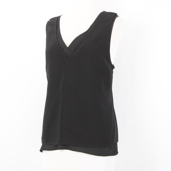 White House Black Market Top NEW $84 Sz L Black V Neck Layered Poly Spandex Top