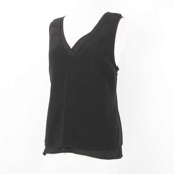 White House Black Market Top NEW $84 Sz L Black V Neck Layered Poly Spandex Top