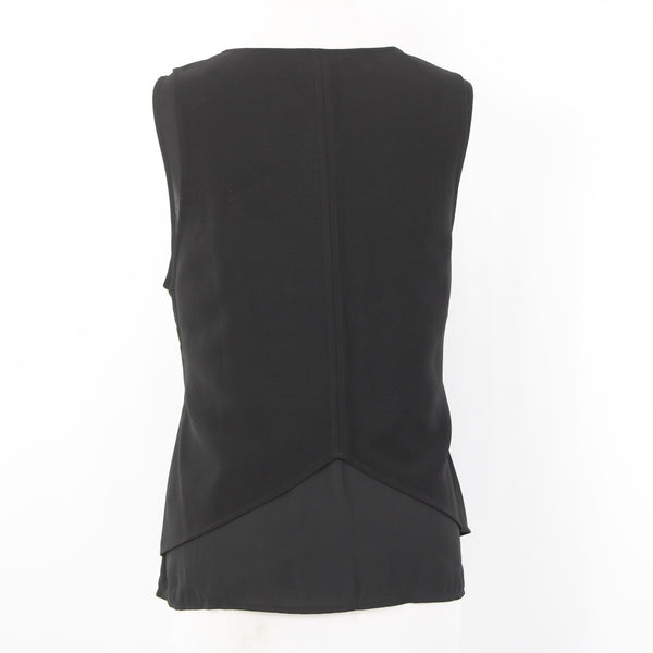 White House Black Market Top NEW $84 Sz L Black V Neck Layered Poly Spandex Top