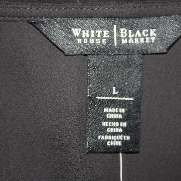 White House Black Market Top NEW $84 Sz L Black V Neck Layered Poly Spandex Top