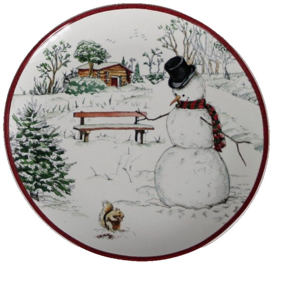 Williams Sonoma 8" Snowman With Squirrel Set Of 3 Salad Plate