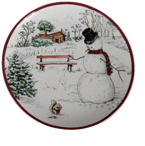 Williams Sonoma 8" Snowman With Squirrel Set Of 3 Salad Plate