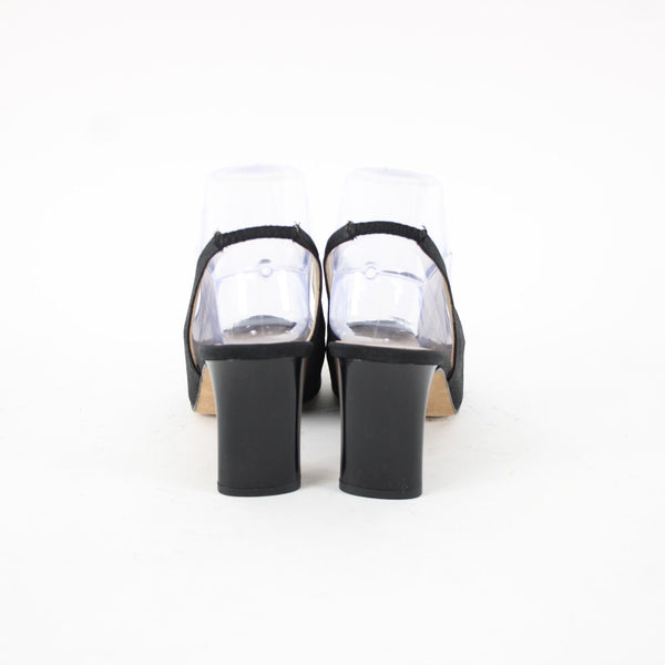 Etienne Aigner Sz 8.5 M Black Closed Toe Fabric Upper Leather Sole 3" Heels