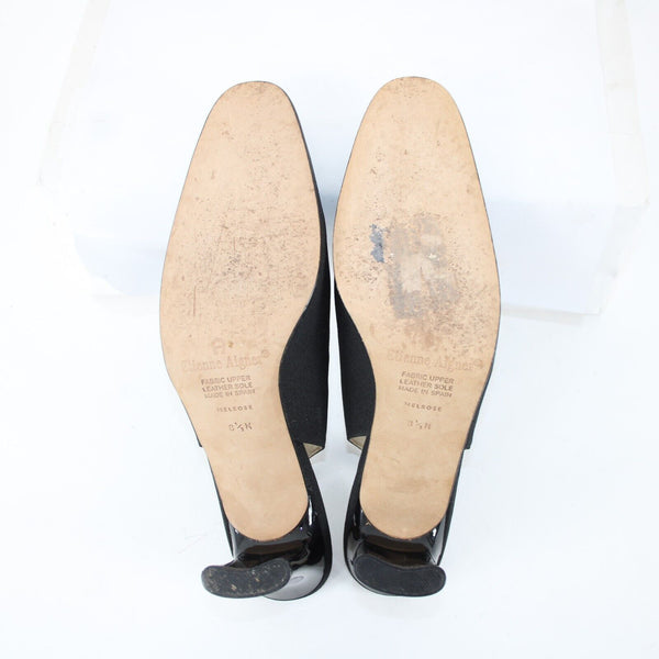 Etienne Aigner Sz 8.5 M Black Closed Toe Fabric Upper Leather Sole 3" Heels