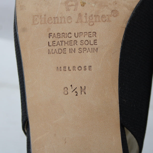 Etienne Aigner Sz 8.5 M Black Closed Toe Fabric Upper Leather Sole 3" Heels