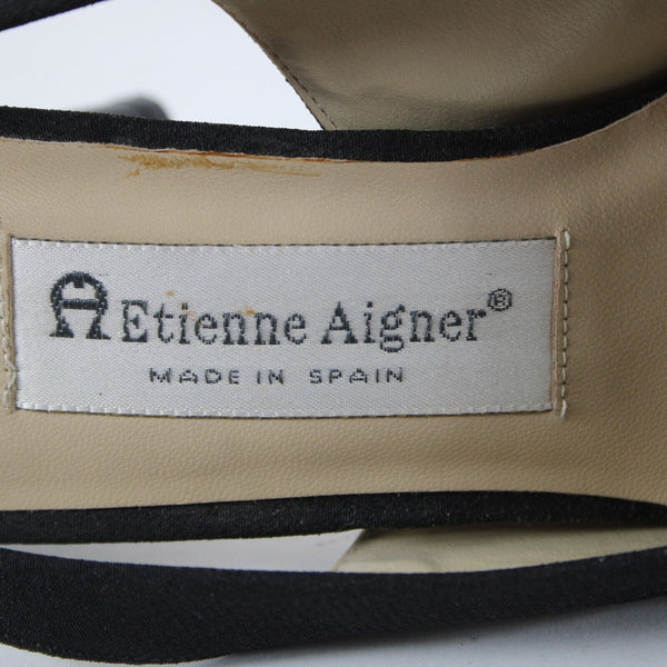 Etienne Aigner Sz 8.5 M Black Closed Toe Fabric Upper Leather Sole 3" Heels