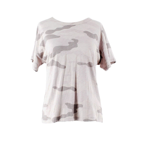 Rag n Bone Sz SP Taupe Multi Camo Drop Shoulder Side Slits Pima Cotton Knit Top