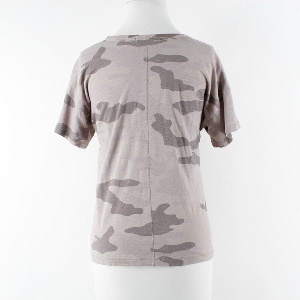 Rag n Bone Sz SP Taupe Multi Camo Drop Shoulder Side Slits Pima Cotton Knit Top