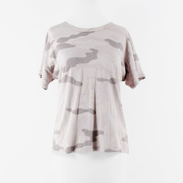 Rag n Bone Sz SP Taupe Multi Camo Drop Shoulder Side Slits Pima Cotton Knit Top