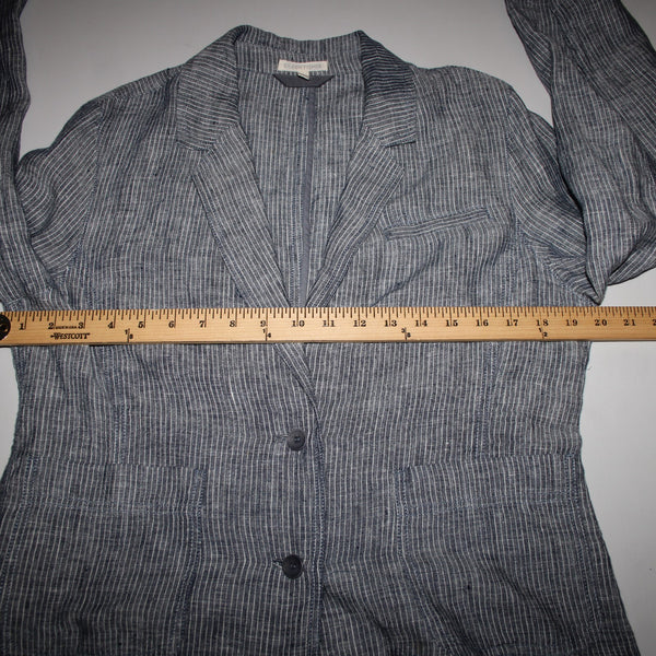 Eileen Fisher Sz M Navy Blue White Striped Unstructured 100% Linen Casual Jacket
